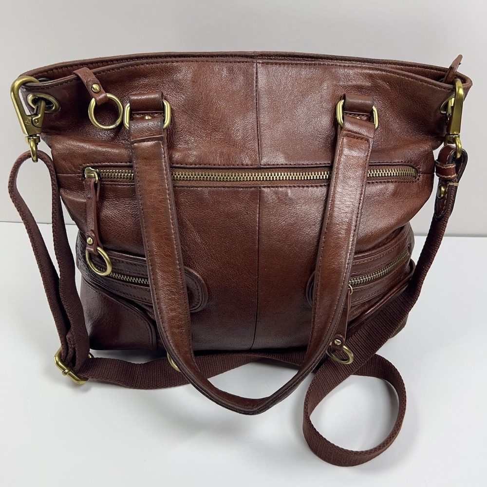 TARNISH Leather Hobo Crossbody Tote Bag Multi Zip Brass Boho Chic Shoulder Purse